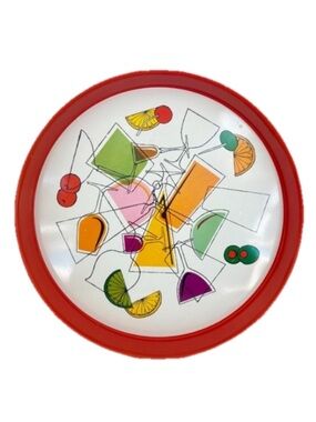 MCM Beverage Tray 13" Round Metal Abstract Art Atomic Cocktail Bar